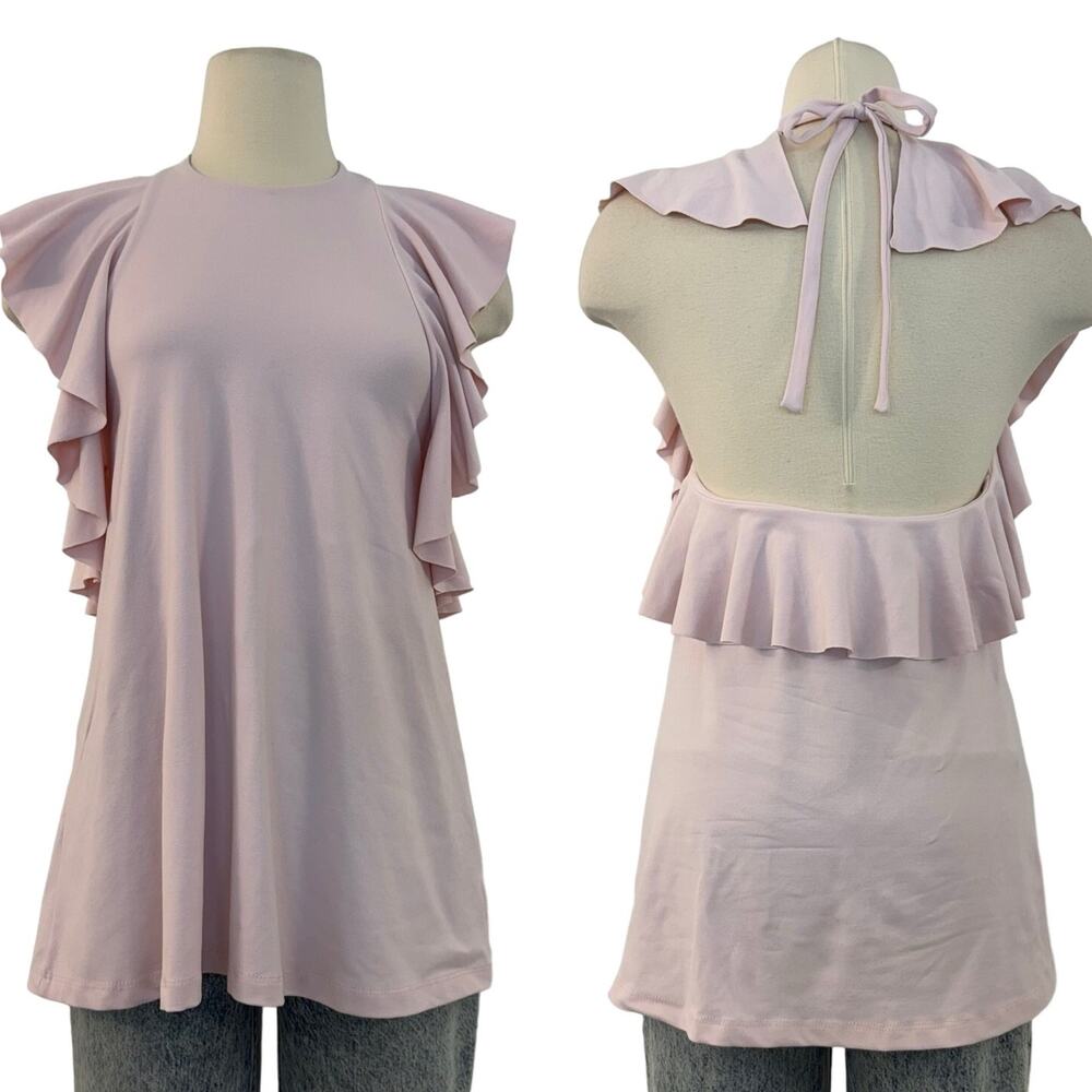 Susana Monaco Clare Ruffled Halter Neck Top in Tutu Pink Top Size M NWT